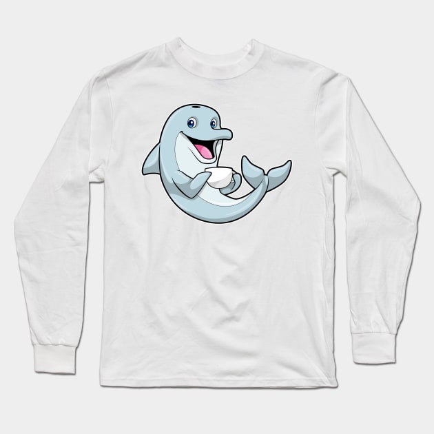 Dolphin with Cup of Coffee Long Sleeve T-Shirt by Markus Schnabel